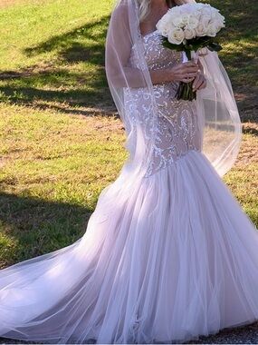 Couture Tulle Mermaid Wedding Gown in Soft Ivory/Blush